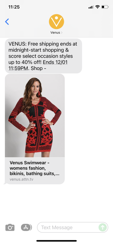 Venus Text Message Marketing Example - 12.01.2021