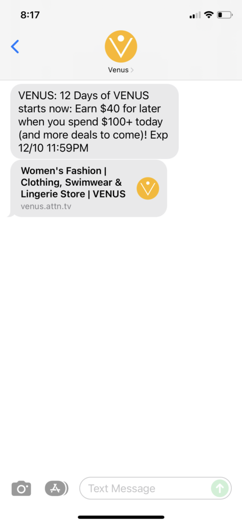 Venus Text Message Marketing Example - 12.08.2021