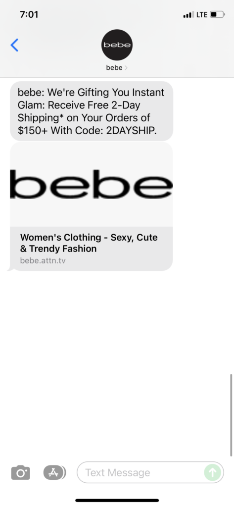 bebe Text Message Marketing Example - 12.02.2021