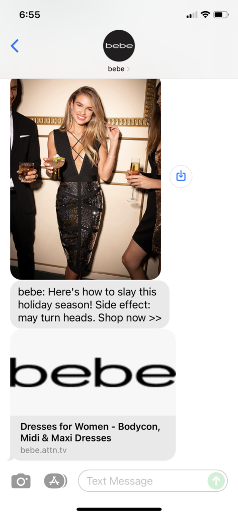bebe Text Message Marketing Example - 12.11.2021