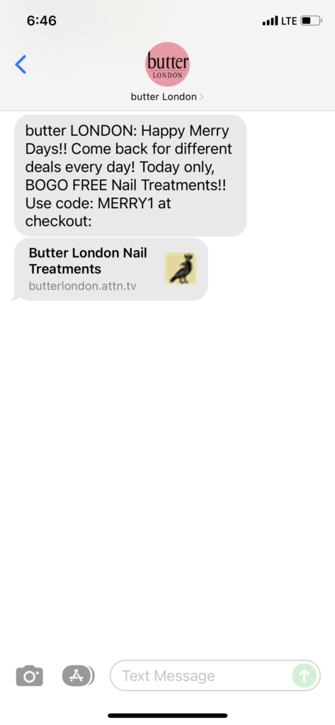 butter London Text Message Marketing Example - 12.03.2021
