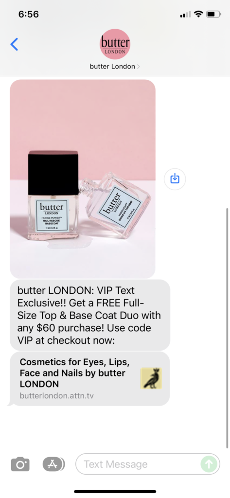 butter London Text Message Marketing Example - 12.11.2021