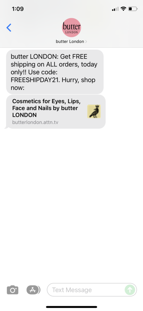butter London Text Message Marketing Example - 12.14.2021