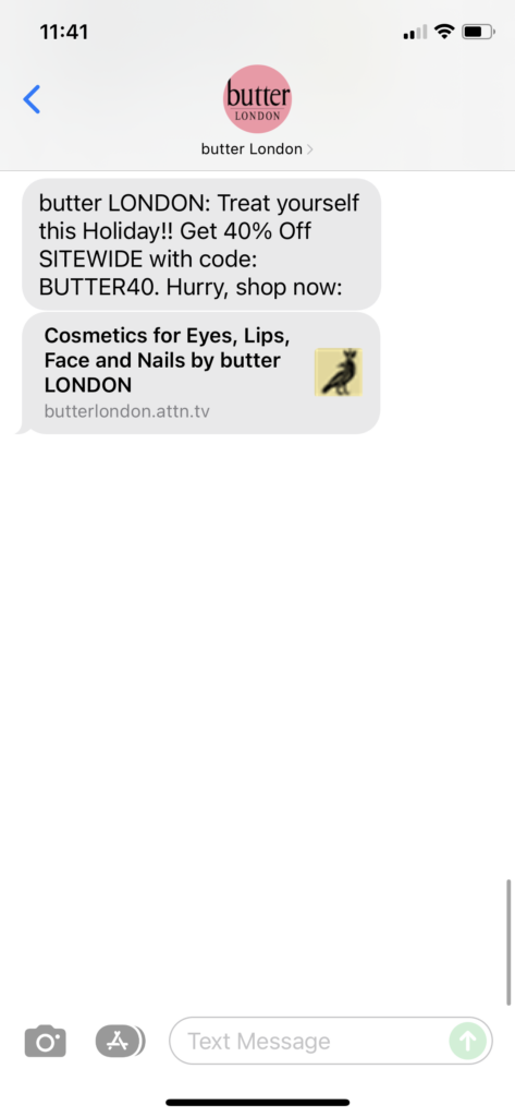 butter London Text Message Marketing Example - 12.18.2021