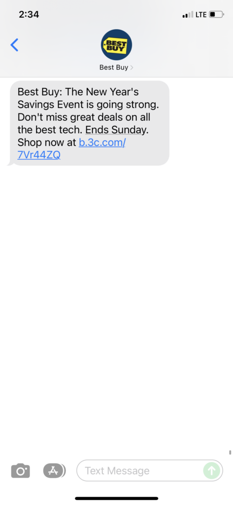Best Buy 1 Text Message Marketing Example - 12.31.2021