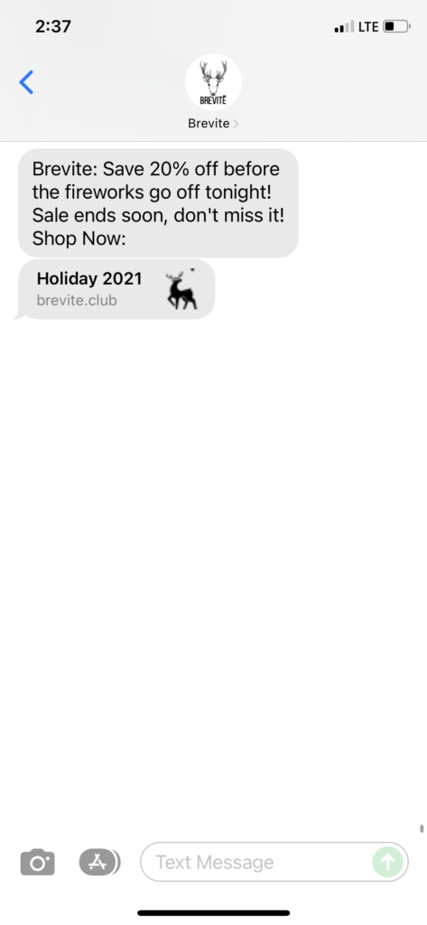 Brevite Text Message Marketing Example - 12.31.2021