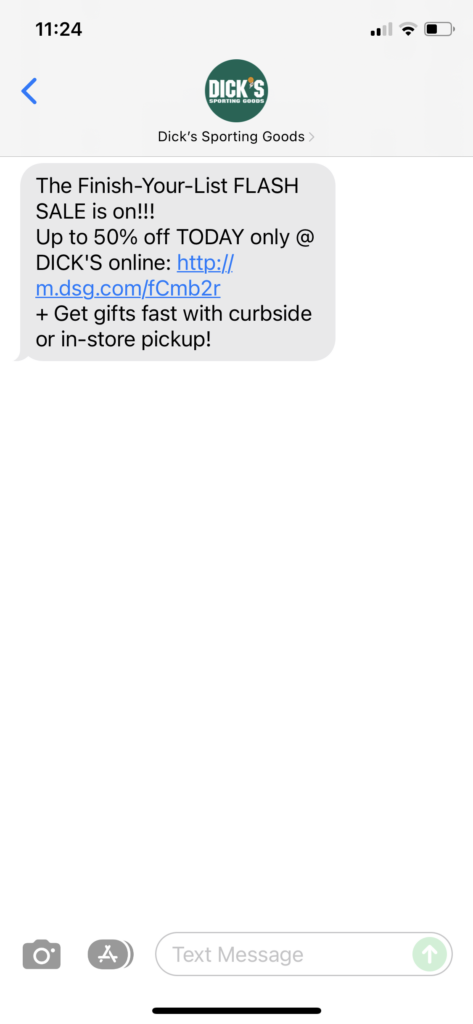 Dick's Text Message Marketing Example - 12.22.2021
