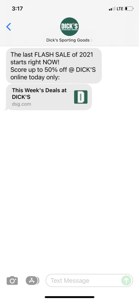 Dick's Text Message Marketing Example - 12.29.2021