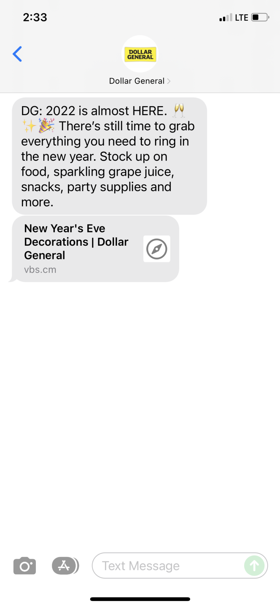 Dollar General Text Message Marketing Example 12.31.2021 SMS Archives