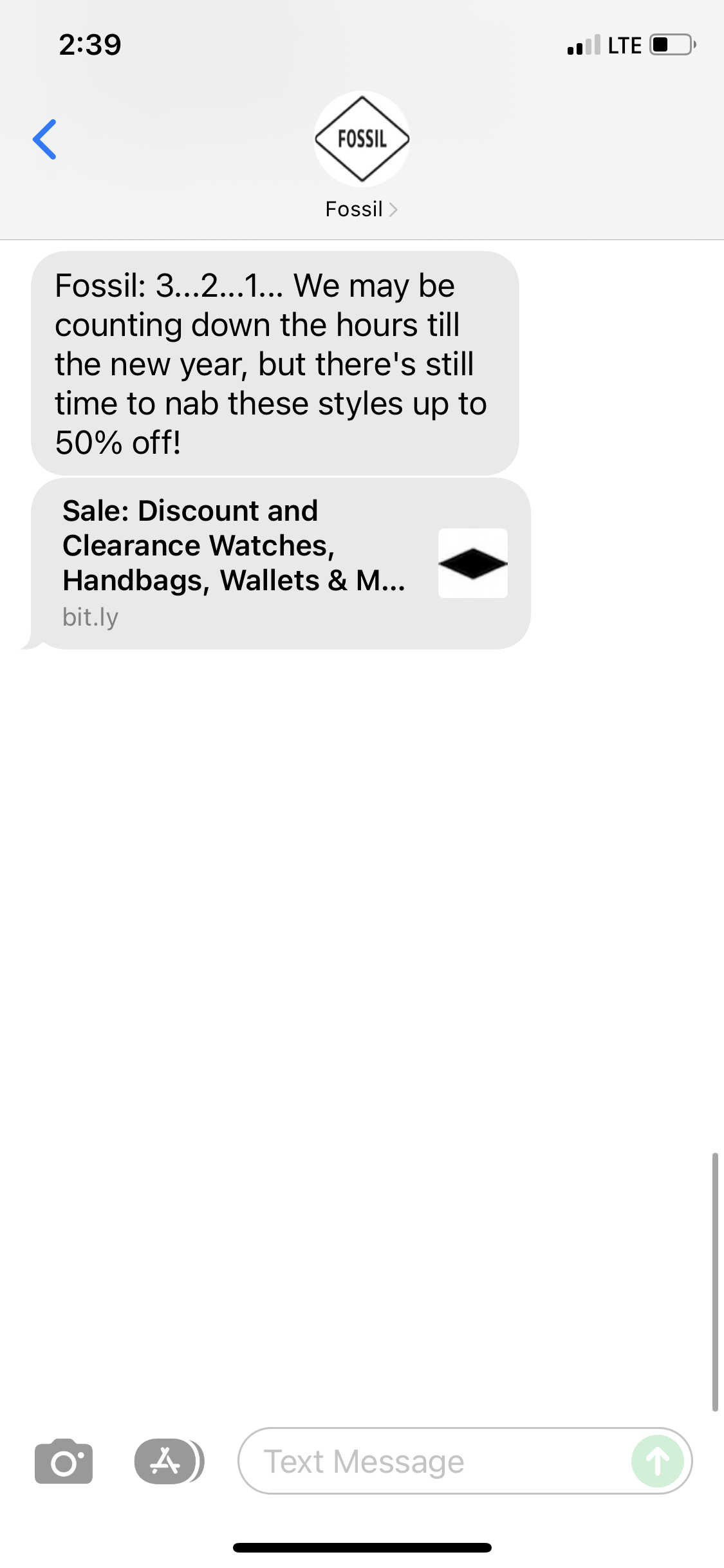 Fossil Text Message Marketing Example 12.31.2021 SMS Archives