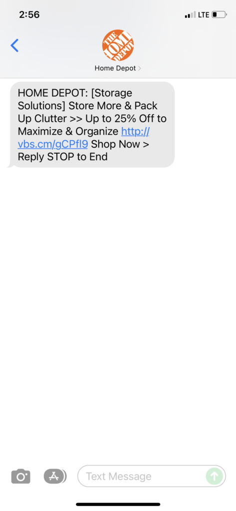 Home Depot Text Message Marketing Example - 12.30.2021