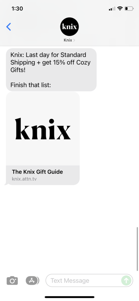 Knix Text Message Marketing Example - 12.13.2021