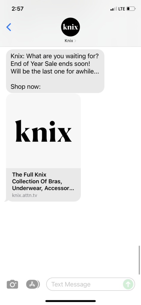 Knix Text Message Marketing Example - 12.30.2021
