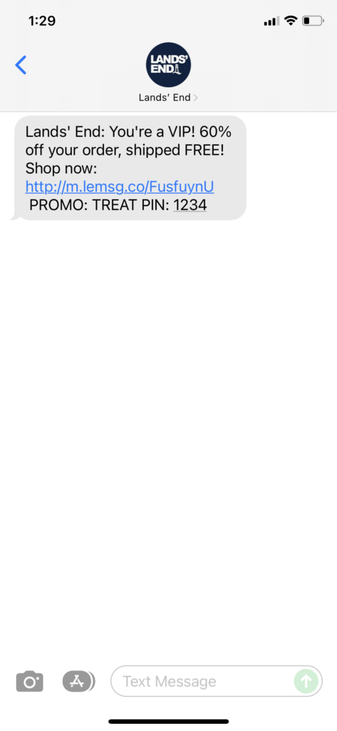 Lands' End Text Message Marketing Example - 12.13.2021
