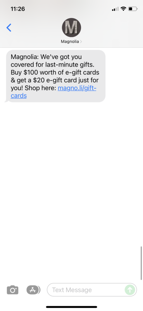 Magnolia Text Message Marketing Example - 12.22.2021