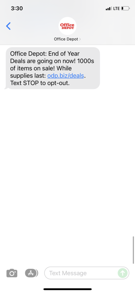 Office Depot Text Message Marketing Example - 12.28.2021