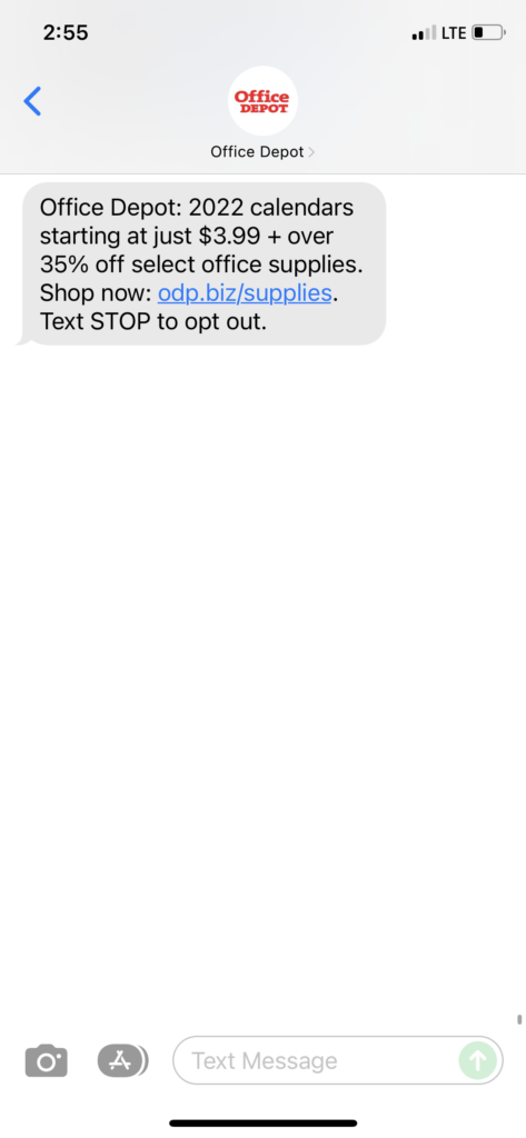 Office Depot Text Message Marketing Example - 12.30.2021