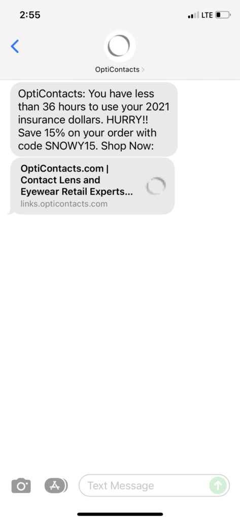 OptiContacts Text Message Marketing Example - 12.30.2021