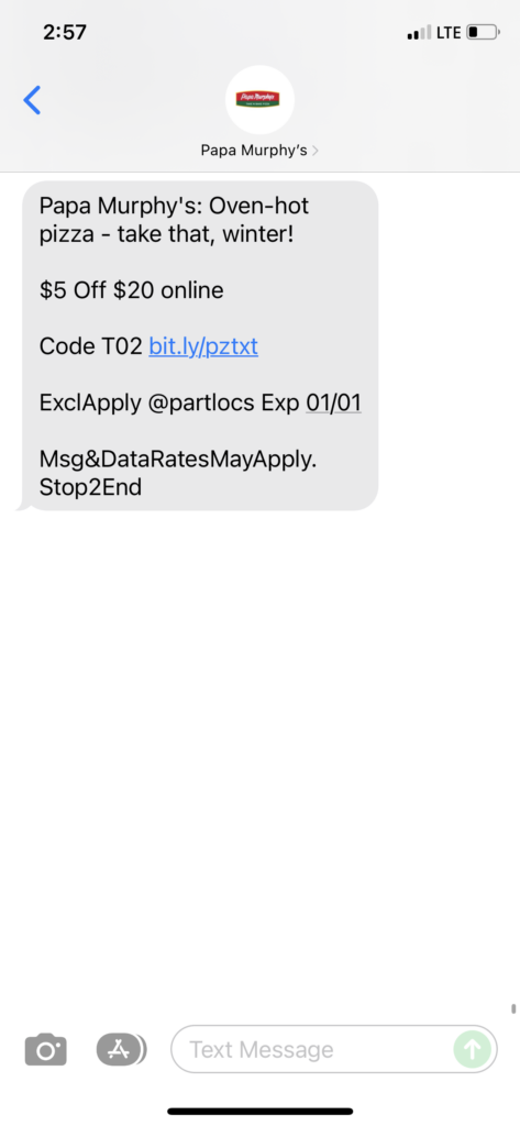 Papa Murphy's Text Message Marketing Example - 12.30.2021