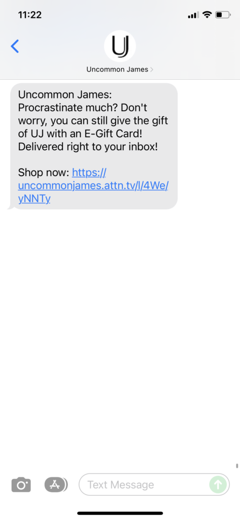 Uncommon James Text Message Marketing Example - 12.22.2021